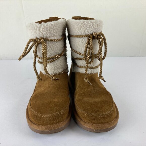 Koolaburra by Ugg Girls Sz 1 Brown Suede Sherpa Lined Ankle Boots Winter Snow - Picture 2 of 7